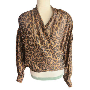 Vintage 80s Portara Leopard Print Sheer Wrap Blouse Size S 38 German Designer